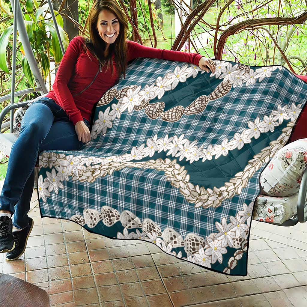Dark Cyan Hawaii Tiare and Shell Lei Quilt Hawaiian Palaka Luxury Vibes LT14 - Polynesian Pride
