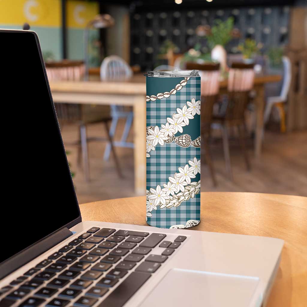 Dark Cyan Hawaii Tiare and Shell Lei Skinny Tumbler Hawaiian Palaka Luxury Vibes - Polynesian Pride
