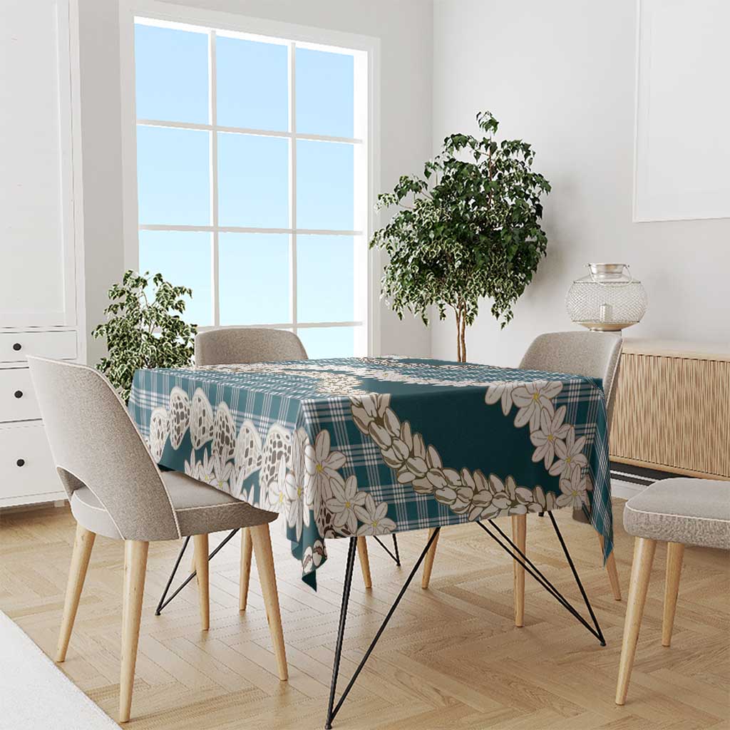 Dark Cyan Hawaii Tiare and Shell Lei Tablecloth Hawaiian Palaka Luxury Vibes - Polynesian Pride