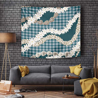 Dark Cyan Hawaii Tiare and Shell Lei Tapestry Hawaiian Palaka Luxury Vibes LT14 Dark Cyan - Polynesian Pride