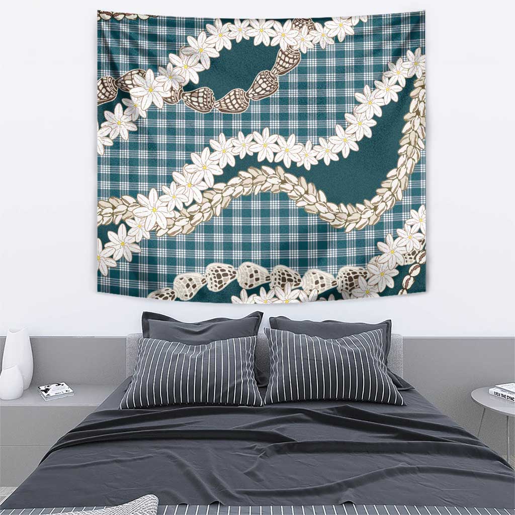 Dark Cyan Hawaii Tiare and Shell Lei Tapestry Hawaiian Palaka Luxury Vibes LT14 - Polynesian Pride