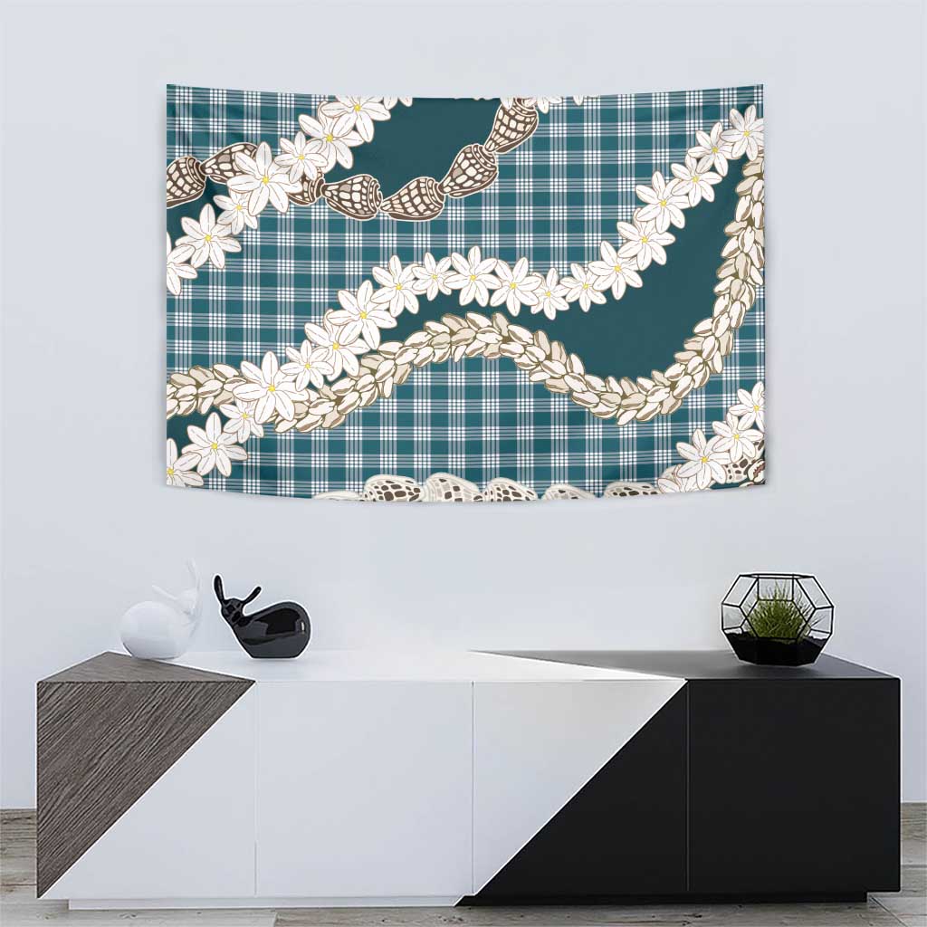 Dark Cyan Hawaii Tiare and Shell Lei Tapestry Hawaiian Palaka Luxury Vibes LT14 - Polynesian Pride