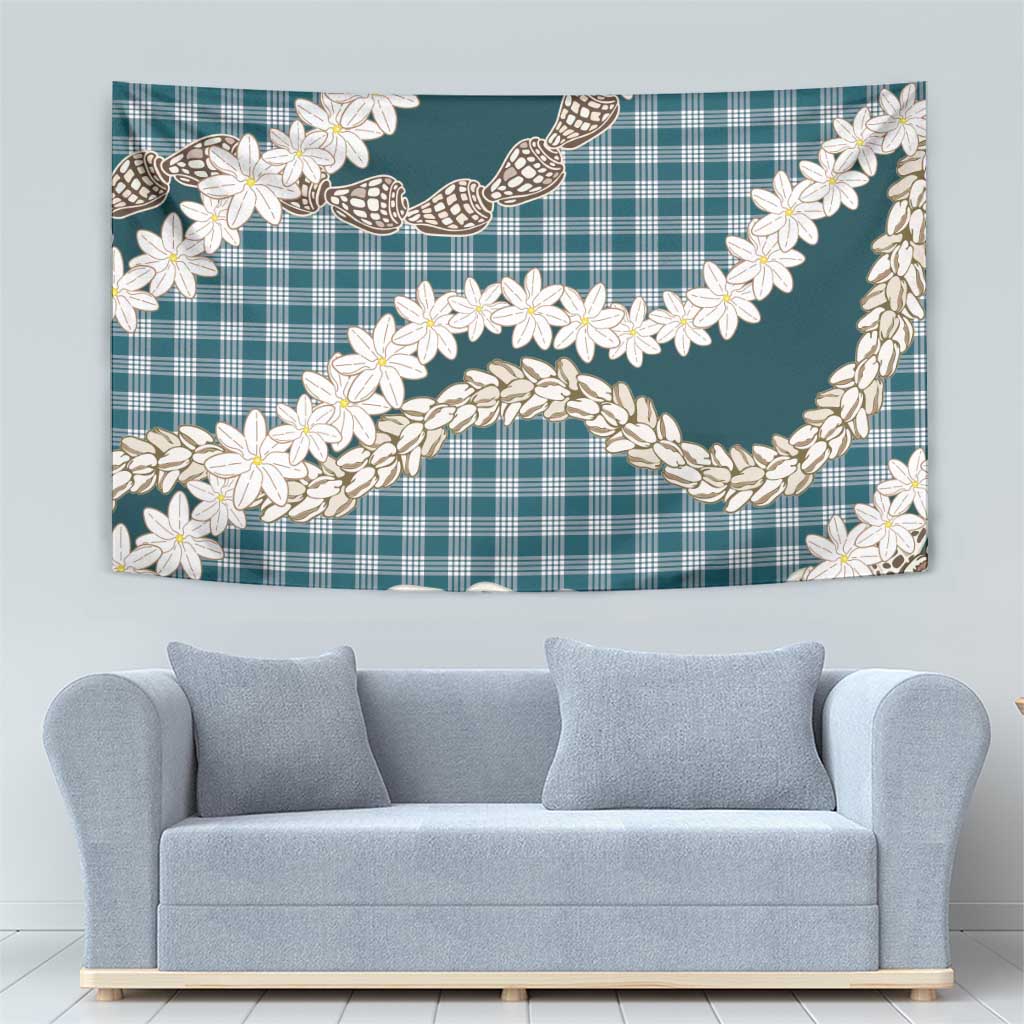 Dark Cyan Hawaii Tiare and Shell Lei Tapestry Hawaiian Palaka Luxury Vibes LT14 - Polynesian Pride