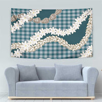 Dark Cyan Hawaii Tiare and Shell Lei Tapestry Hawaiian Palaka Luxury Vibes LT14 - Polynesian Pride