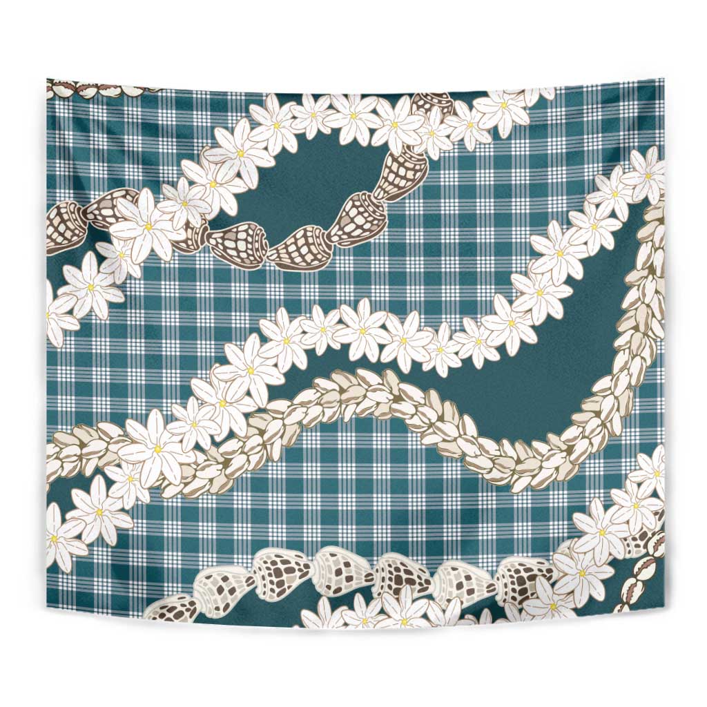 Dark Cyan Hawaii Tiare and Shell Lei Tapestry Hawaiian Palaka Luxury Vibes LT14 - Polynesian Pride