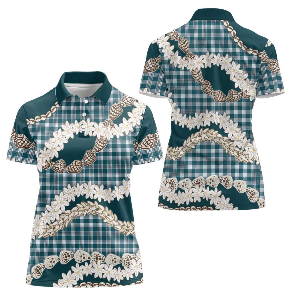 Dark Cyan Hawaii Tiare and Shell Lei Women Polo Shirt Hawaiian Palaka Luxury Vibes - Polynesian Pride