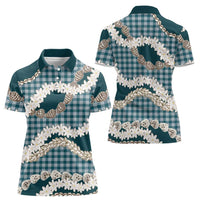Dark Cyan Hawaii Tiare and Shell Lei Women Polo Shirt Hawaiian Palaka Luxury Vibes - Polynesian Pride