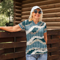 Dark Cyan Hawaii Tiare and Shell Lei Women Polo Shirt Hawaiian Palaka Luxury Vibes - Polynesian Pride