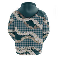 Dark Cyan Hawaii Tiare and Shell Lei Zip Hoodie Hawaiian Palaka Luxury Vibes - Polynesian Pride