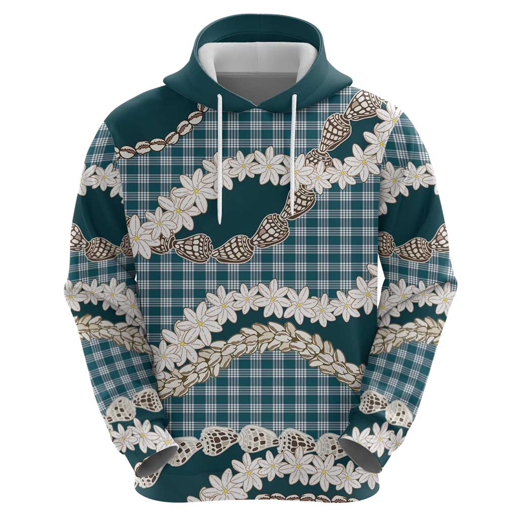 Dark Cyan Hawaii Tiare and Shell Lei Zip Hoodie Hawaiian Palaka Luxury Vibes - Polynesian Pride