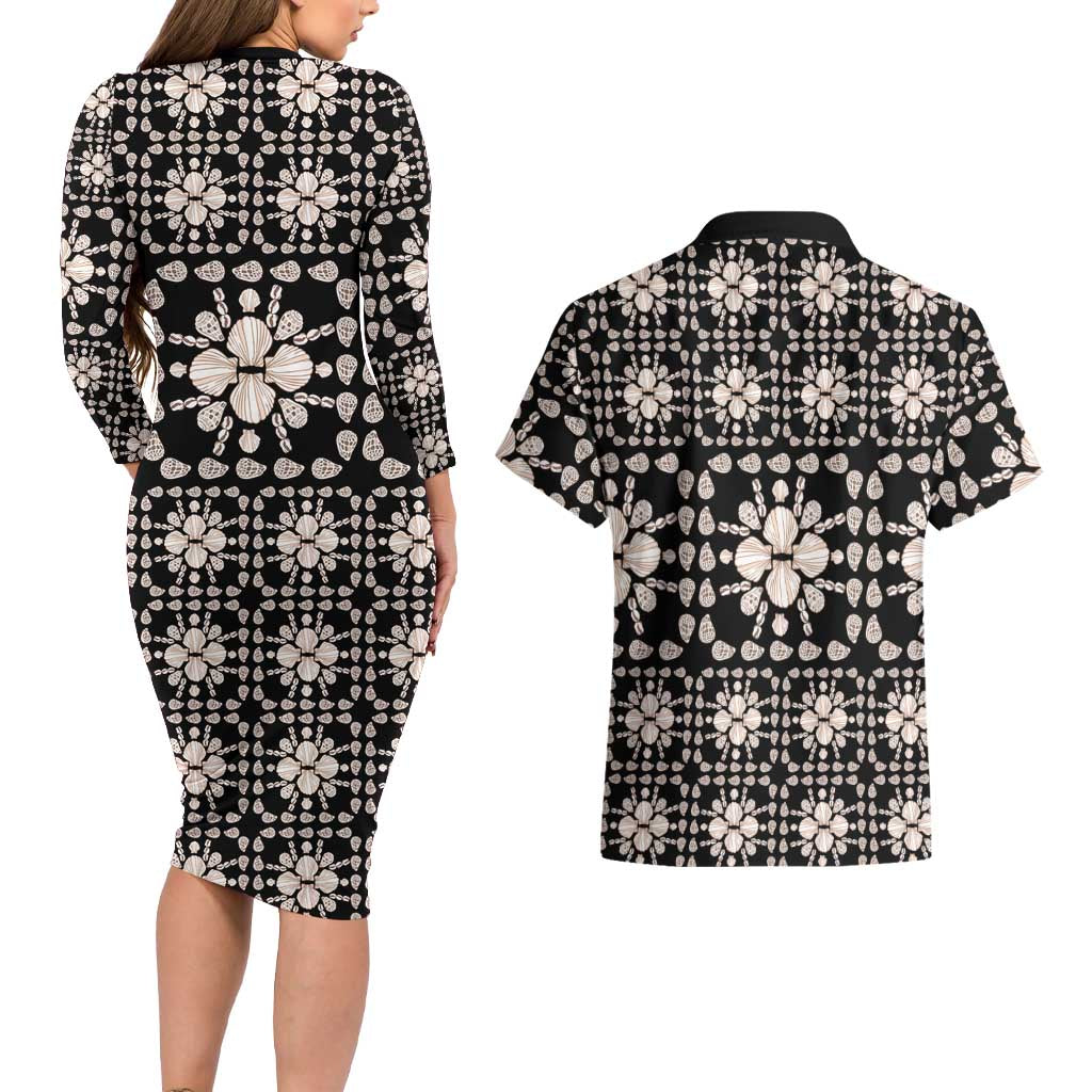 Aloha Hawaii Shell Quilt Couples Matching Long Sleeve Bodycon Dress and Hawaiian Shirt Seamless Style - Polynesian Pride