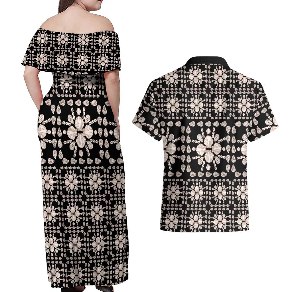 Aloha Hawaii Shell Quilt Couples Matching Off Shoulder Maxi Dress and Hawaiian Shirt Seamless Style - Polynesian Pride