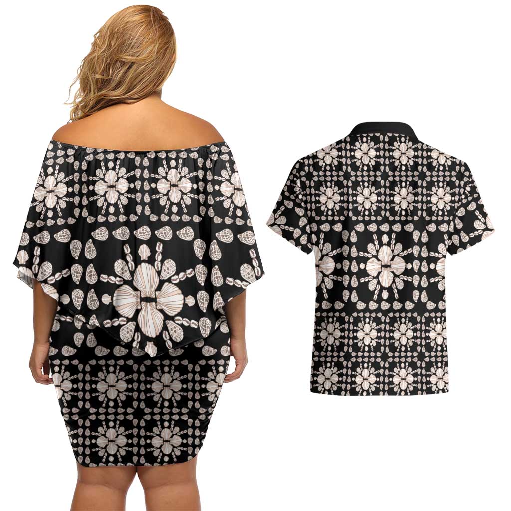 Aloha Hawaii Shell Quilt Couples Matching Off Shoulder Short Dress and Hawaiian Shirt Seamless Style - Polynesian Pride