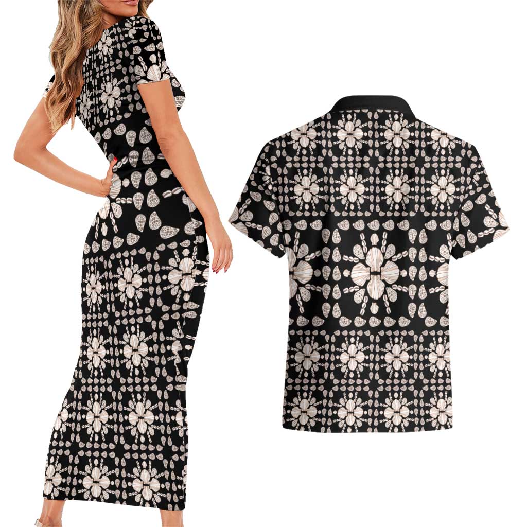 Aloha Hawaii Shell Quilt Couples Matching Short Sleeve Bodycon Dress and Hawaiian Shirt Seamless Style - Polynesian Pride
