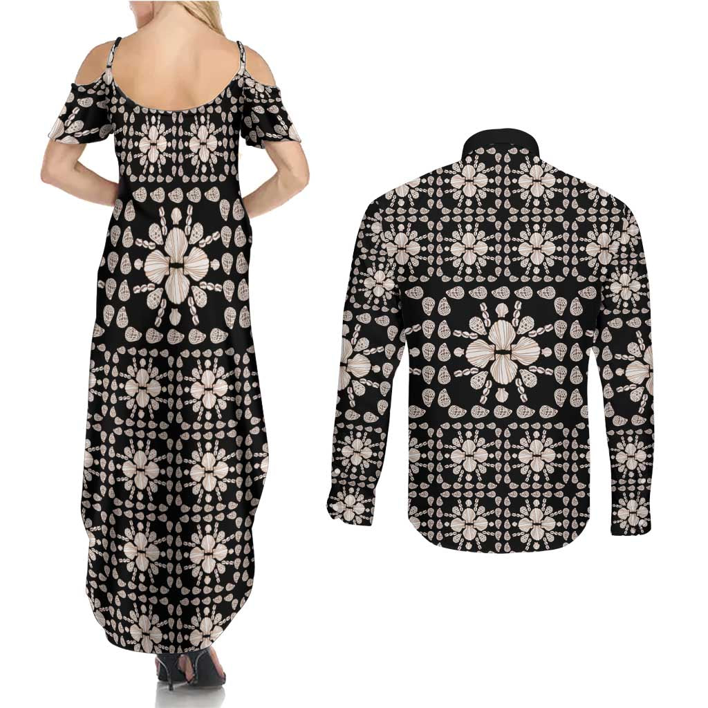 Aloha Hawaii Shell Quilt Couples Matching Summer Maxi Dress and Long Sleeve Button Shirt Seamless Style LT14 - Polynesian Pride
