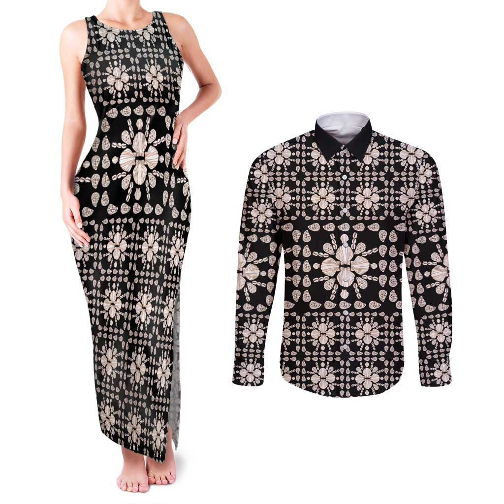 Aloha Hawaii Shell Quilt Couples Matching Tank Maxi Dress and Long Sleeve Button Shirt Seamless Style - Polynesian Pride