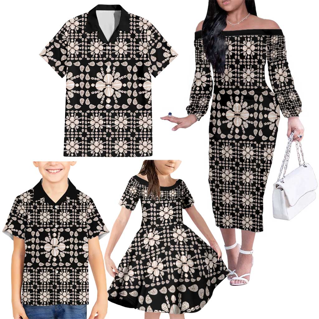 Aloha Hawaii Shell Quilt Family Matching Off The Shoulder Long Sleeve Dress and Hawaiian Shirt Seamless Style - Polynesian Pride