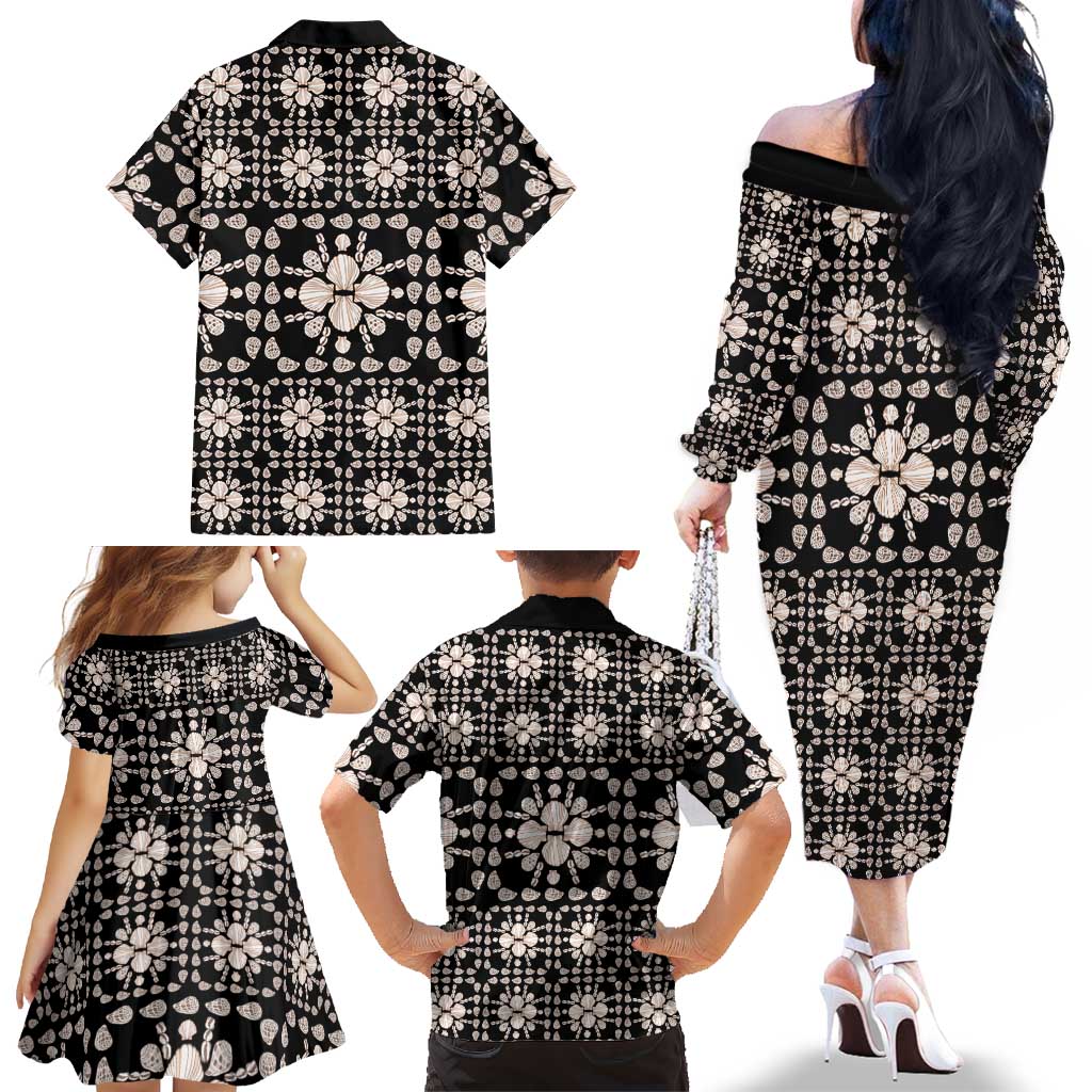 Aloha Hawaii Shell Quilt Family Matching Off The Shoulder Long Sleeve Dress and Hawaiian Shirt Seamless Style - Polynesian Pride