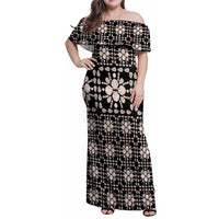 Aloha Hawaii Shell Quilt Family Matching Off Shoulder Maxi Dress and Hawaiian Shirt Seamless Style - Polynesian Pride