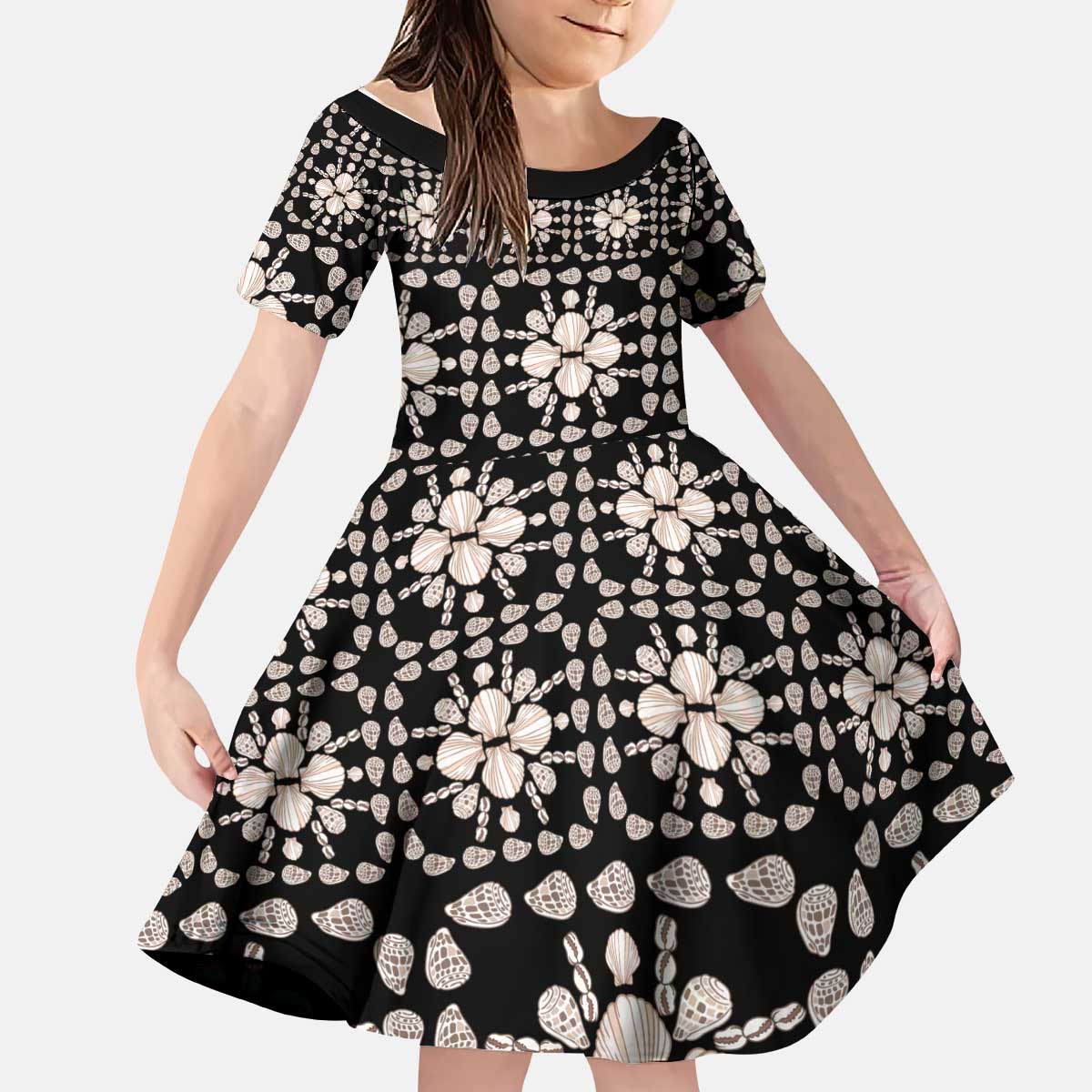 Aloha Hawaii Shell Quilt Kid Short Sleeve Dress Seamless Style - Polynesian Pride