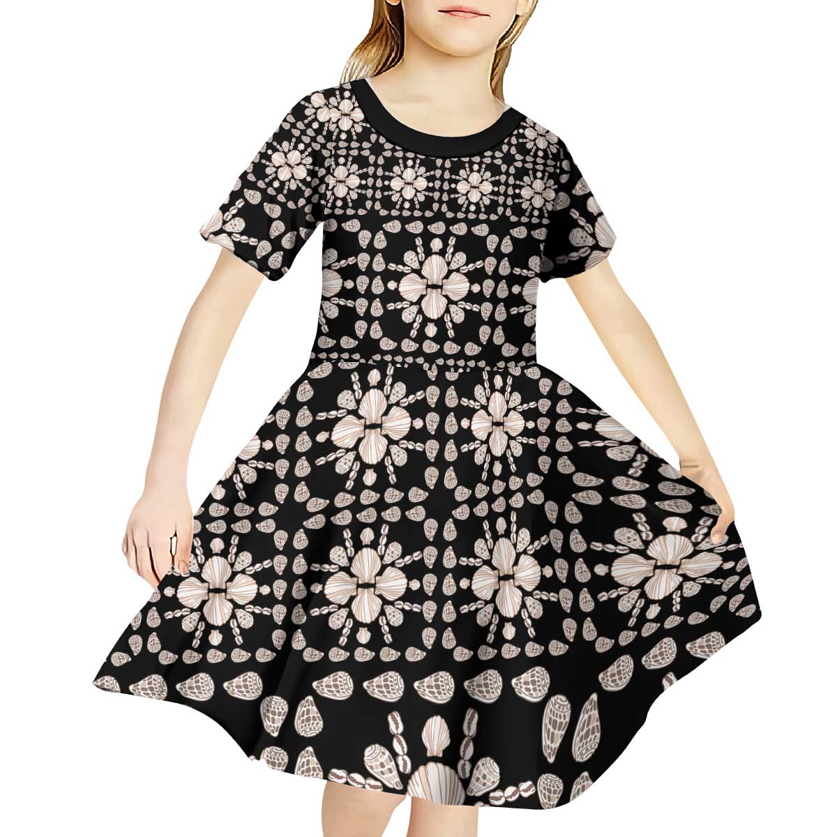 Aloha Hawaii Shell Quilt Kid Short Sleeve Dress Seamless Style - Polynesian Pride
