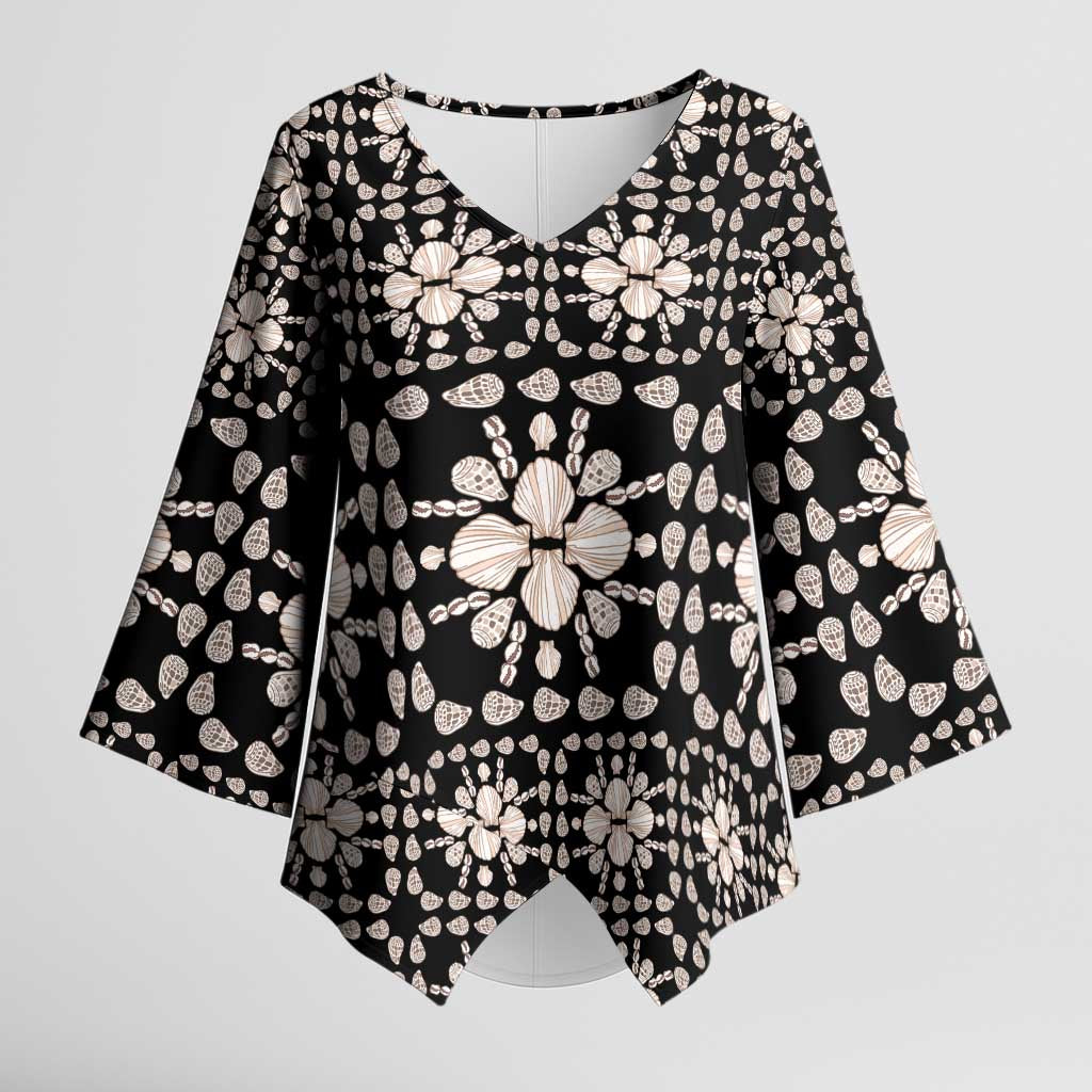Aloha Hawaii Shell Quilt Kimono Sleeve Blouse Seamless Style LT14 Female Black - Polynesian Pride