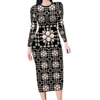 Aloha Hawaii Shell Quilt Long Sleeve Bodycon Dress Seamless Style - Polynesian Pride