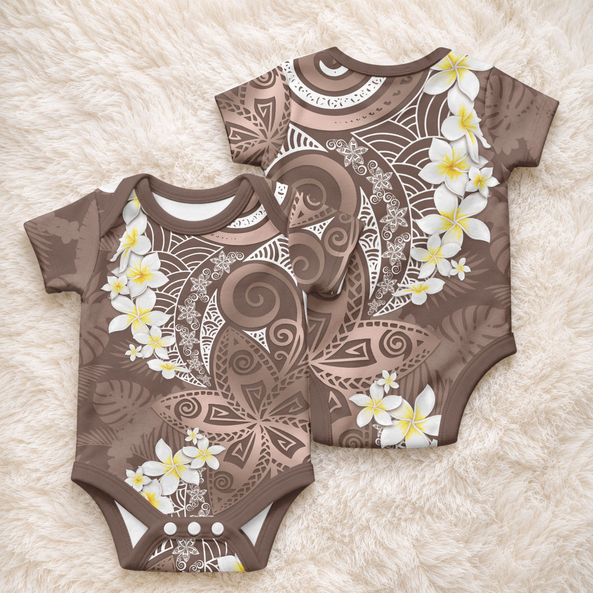 Mocha Mousse Polynesian Tribal Frangipani Tropical Vibe Baby Onesie LT14 - Polynesian Pride
