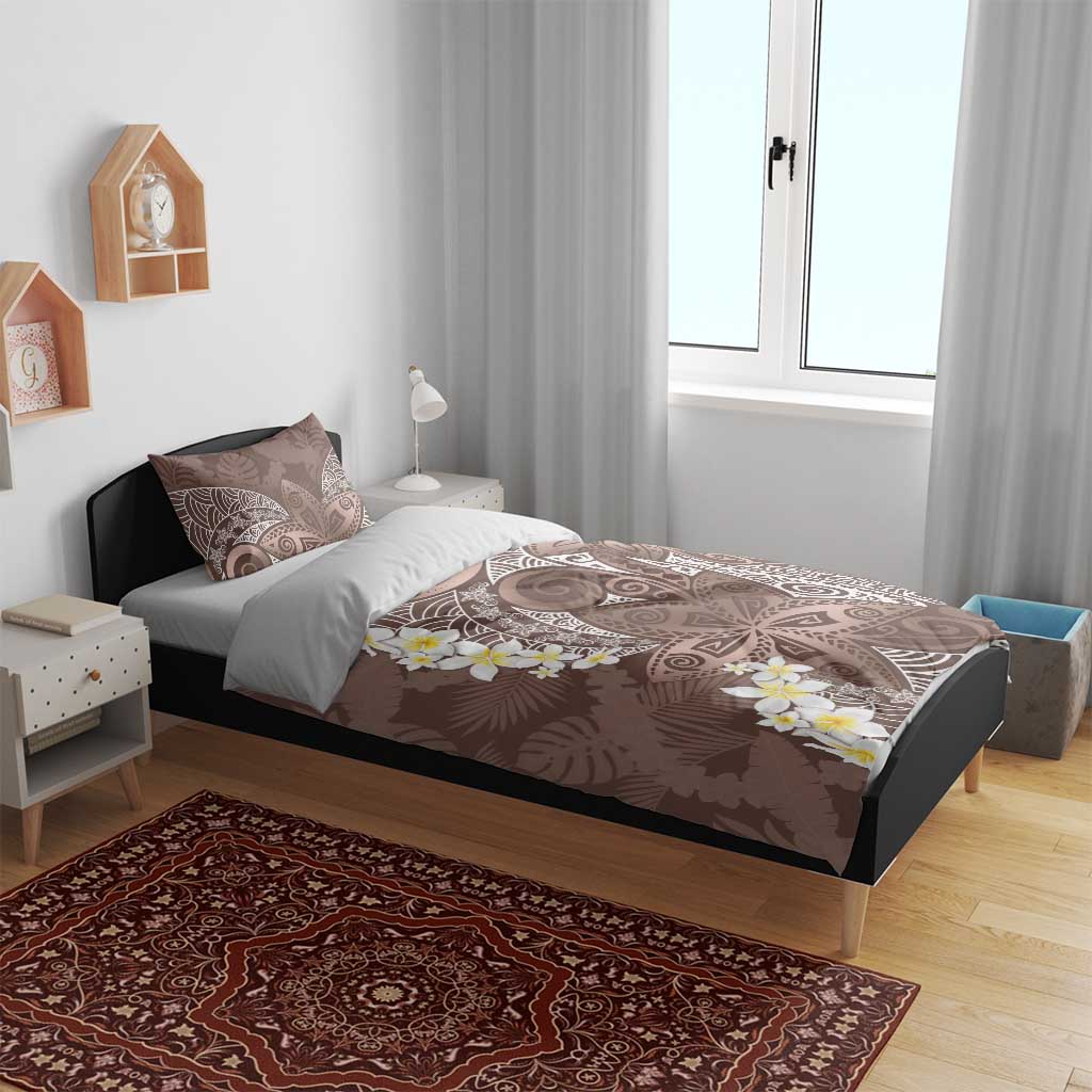 Mocha Mousse Polynesian Tribal Frangipani Tropical Vibe Bedding Set