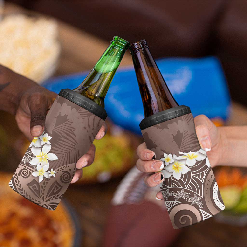 Mocha Mousse Polynesian Tribal Frangipani Tropical Vibe 4 in 1 Can Cooler Tumbler
