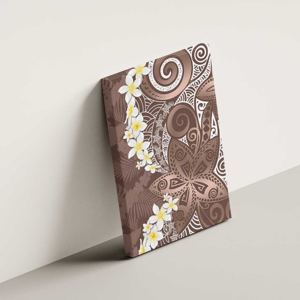 Mocha Mousse Polynesian Tribal Frangipani Tropical Vibe Canvas Wall Art