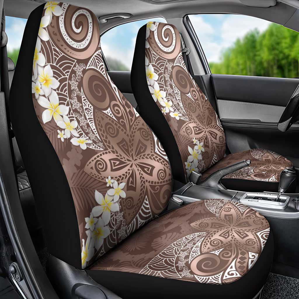 Mocha Mousse Polynesian Tribal Frangipani Tropical Vibe Car Seat Cover