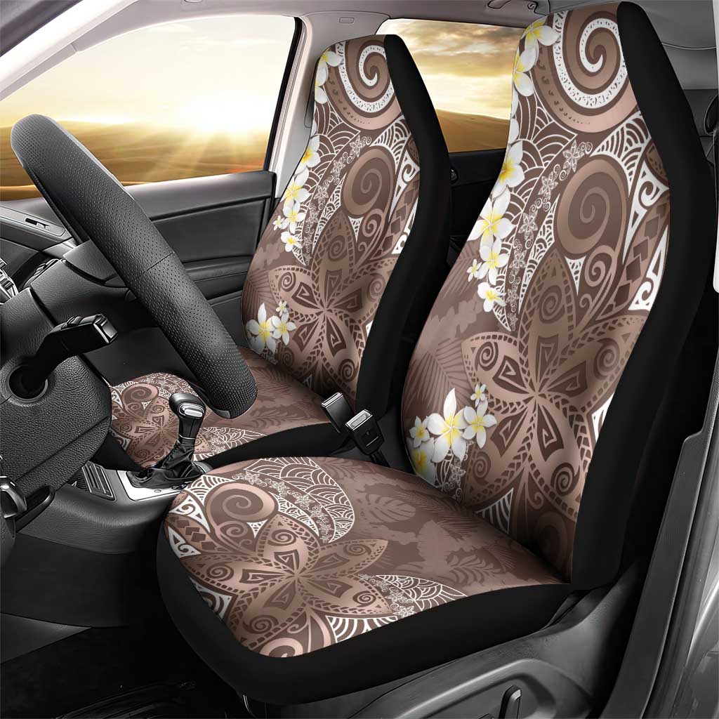 Mocha Mousse Polynesian Tribal Frangipani Tropical Vibe Car Seat Cover