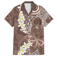 Mocha Mousse Polynesian Tribal Frangipani Tropical Vibe Family Matching Off The Shoulder Long Sleeve Dress and Hawaiian Shirt LT14 Dad's Shirt - Short Sleeve Mocha Mousse - Polynesian Pride