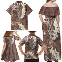 Mocha Mousse Polynesian Tribal Frangipani Tropical Vibe Family Matching Off Shoulder Maxi Dress and Hawaiian Shirt LT14 - Polynesian Pride