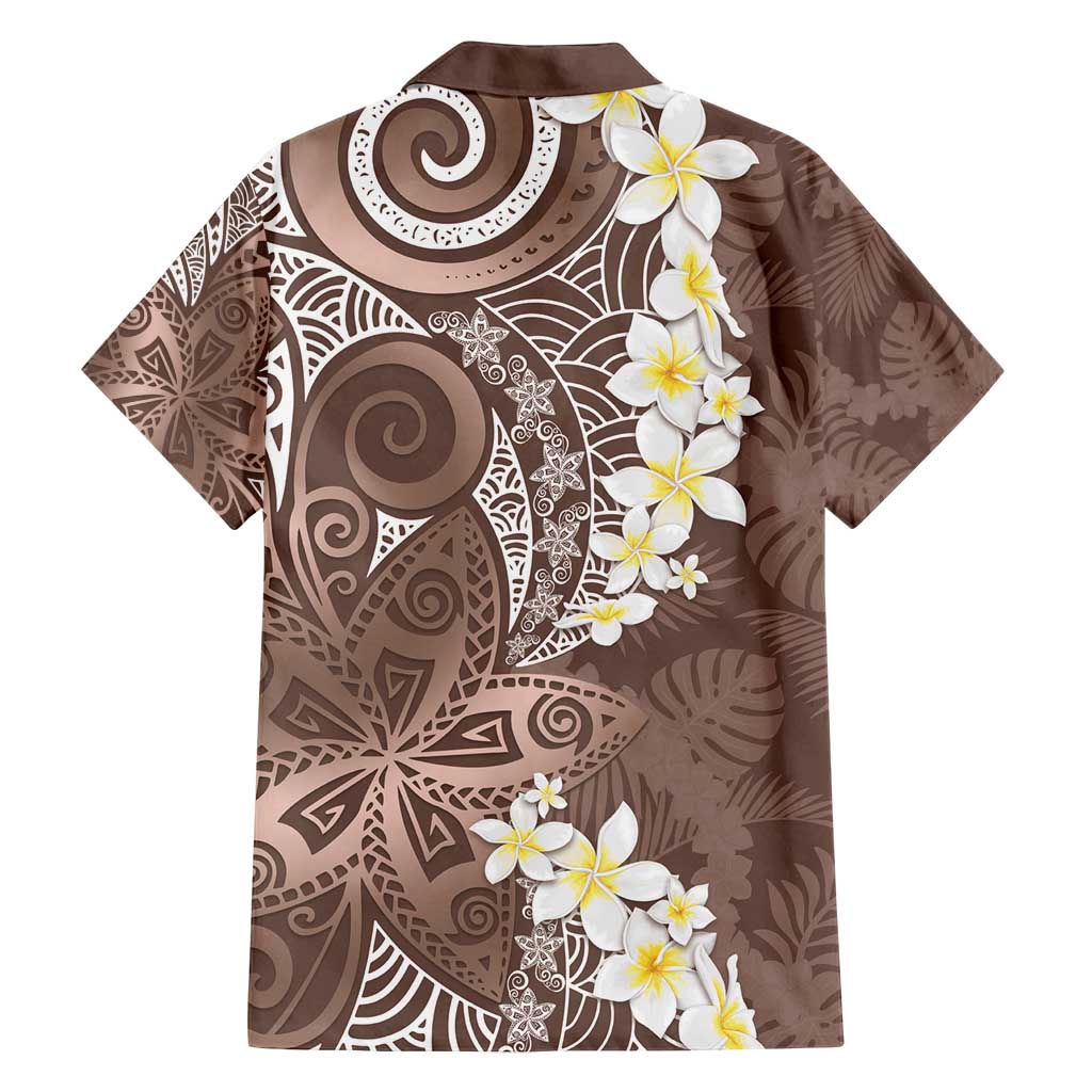 Mocha Mousse Polynesian Tribal Frangipani Tropical Vibe Family Matching Off Shoulder Maxi Dress and Hawaiian Shirt LT14 - Polynesian Pride