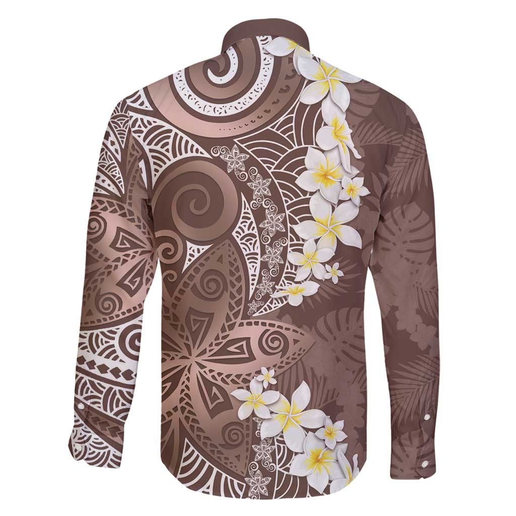 Mocha Mousse Polynesian Tribal Frangipani Tropical Vibe Family Matching Off Shoulder Maxi Dress and Hawaiian Shirt LT14 - Polynesian Pride