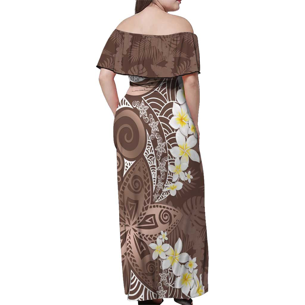Mocha Mousse Polynesian Tribal Frangipani Tropical Vibe Family Matching Off Shoulder Maxi Dress and Hawaiian Shirt LT14 - Polynesian Pride