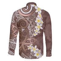 Mocha Mousse Polynesian Tribal Frangipani Tropical Vibe Family Matching Off Shoulder Short Dress and Hawaiian Shirt LT14 - Polynesian Pride