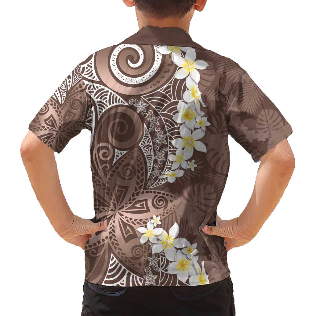 Mocha Mousse Polynesian Tribal Frangipani Tropical Vibe Family Matching Short Sleeve Bodycon Dress and Hawaiian Shirt LT14 - Polynesian Pride