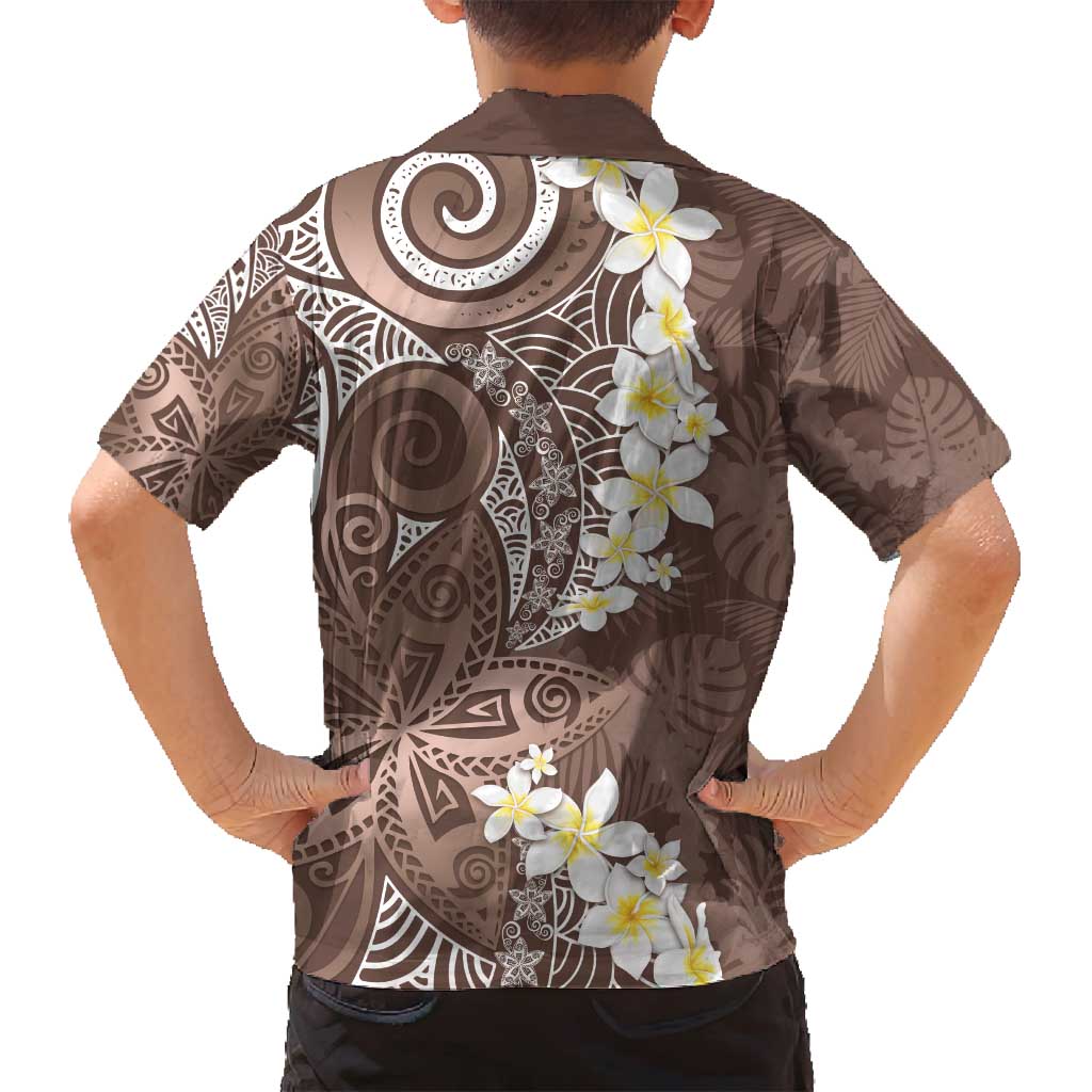 Mocha Mousse Polynesian Tribal Frangipani Tropical Vibe Family Matching Summer Maxi Dress and Hawaiian Shirt LT14 - Polynesian Pride