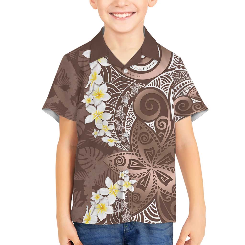 Mocha Mousse Polynesian Tribal Frangipani Tropical Vibe Family Matching Summer Maxi Dress and Hawaiian Shirt LT14 Son's Shirt Mocha Mousse - Polynesian Pride
