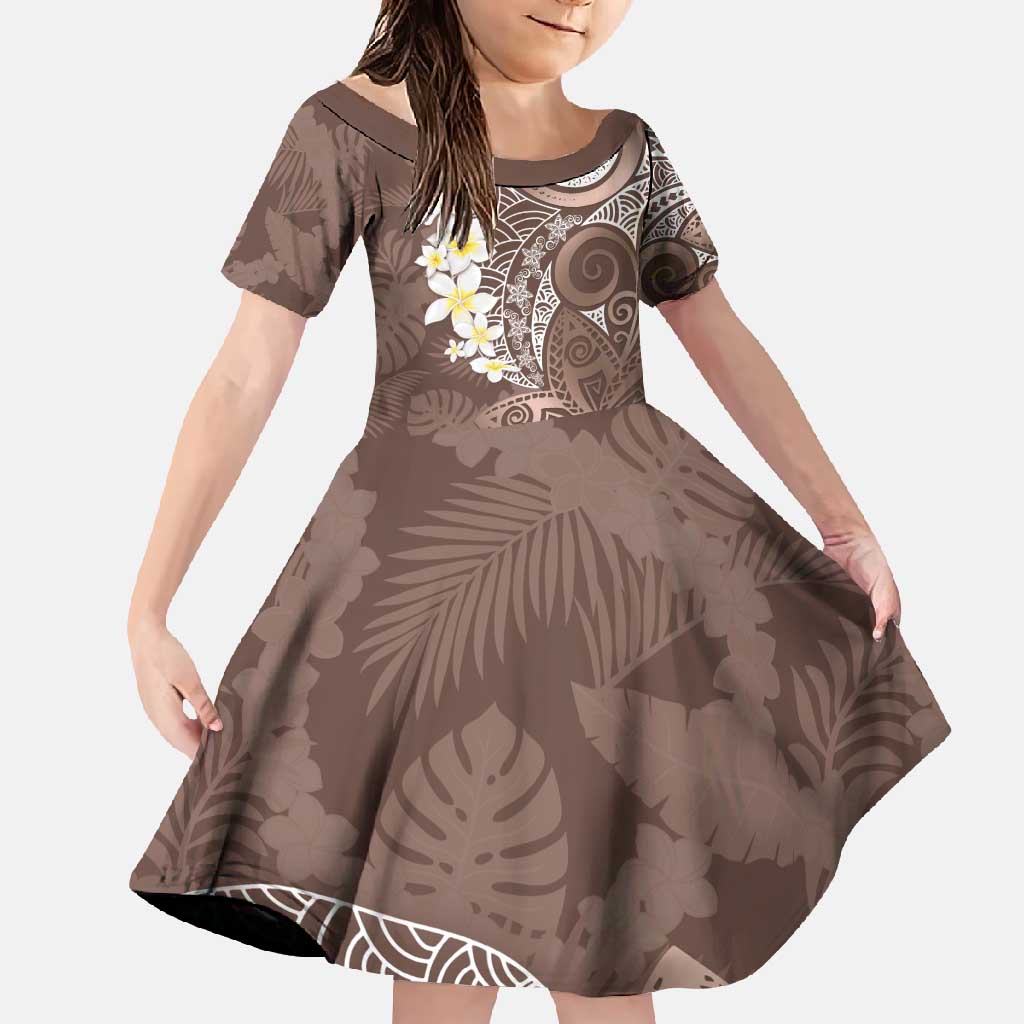 Mocha Mousse Polynesian Tribal Frangipani Tropical Vibe Family Matching Tank Maxi Dress and Hawaiian Shirt LT14 Daughter's Dress Mocha Mousse - Polynesian Pride