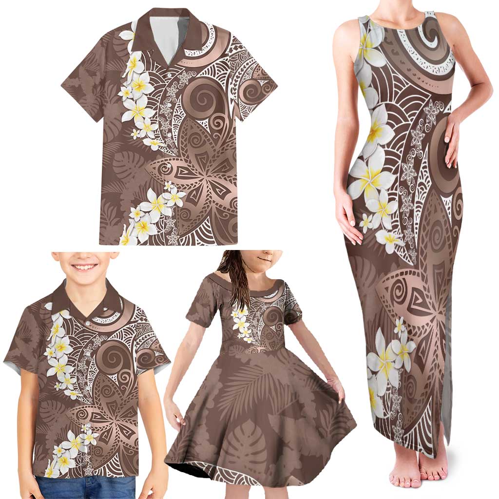 Mocha Mousse Polynesian Tribal Frangipani Tropical Vibe Family Matching Tank Maxi Dress and Hawaiian Shirt LT14 - Polynesian Pride