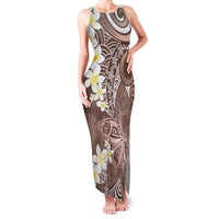 Mocha Mousse Polynesian Tribal Frangipani Tropical Vibe Family Matching Tank Maxi Dress and Hawaiian Shirt LT14 Mom's Dress Mocha Mousse - Polynesian Pride