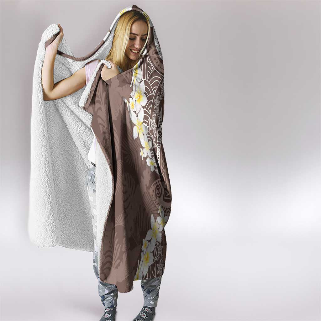 Mocha Mousse Polynesian Tribal Frangipani Tropical Vibe Hooded Blanket
