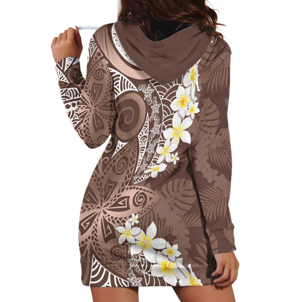 Mocha Mousse Polynesian Tribal Frangipani Tropical Vibe Hoodie Dress