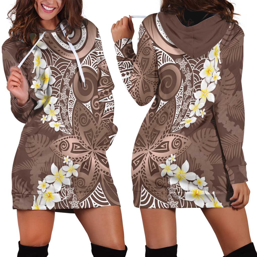Mocha Mousse Polynesian Tribal Frangipani Tropical Vibe Hoodie Dress