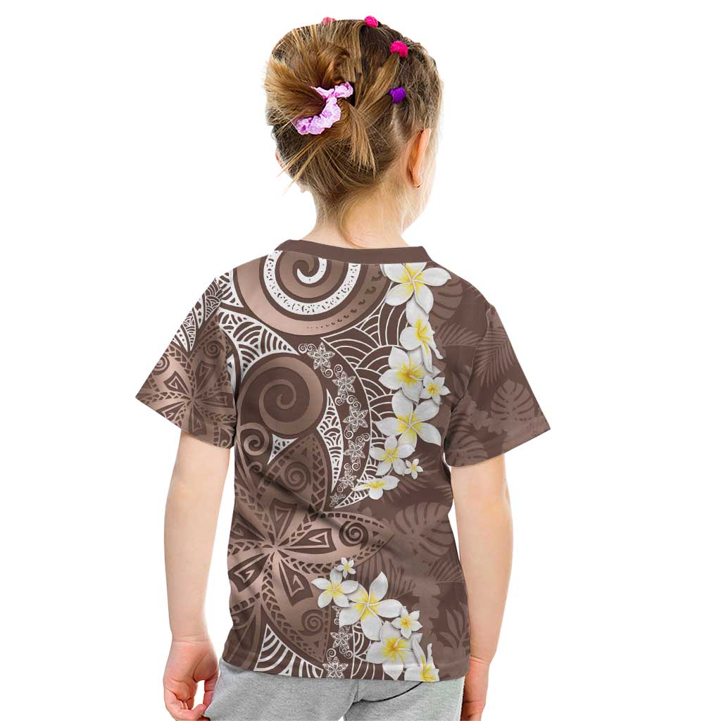 Mocha Mousse Polynesian Tribal Frangipani Tropical Vibe Kid T Shirt