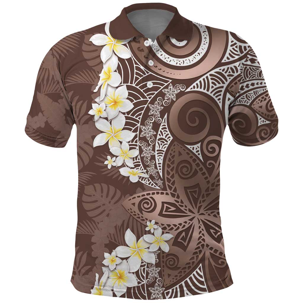 Mocha Mousse Polynesian Tribal Frangipani Tropical Vibe Polo Shirt